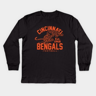 Vintage Cincinnati Bengals 2 by Buck Tee Originals Kids Long Sleeve T-Shirt